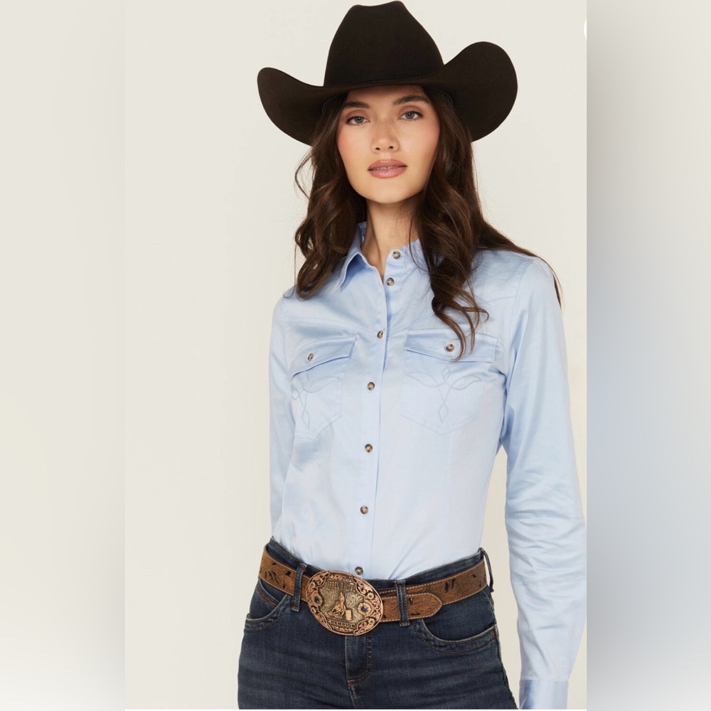 Shyanne Women’s Solid L/S Button-Down Stretch Riding Shirt - Size Large